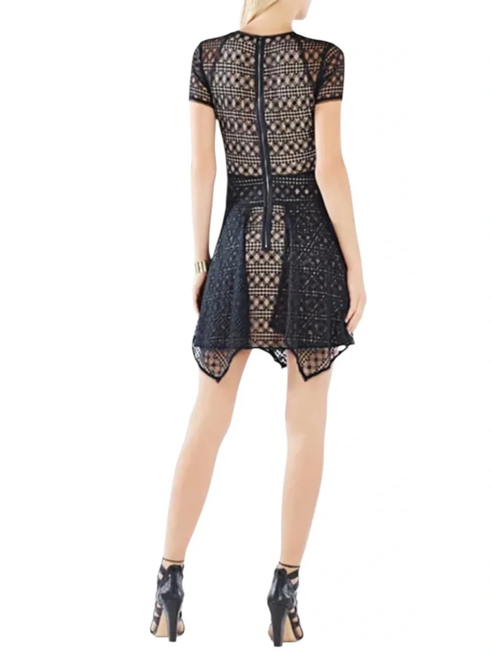 BCBGMaxAzria “Aileen” Black Lace Fit-and-Flare Mini Dress